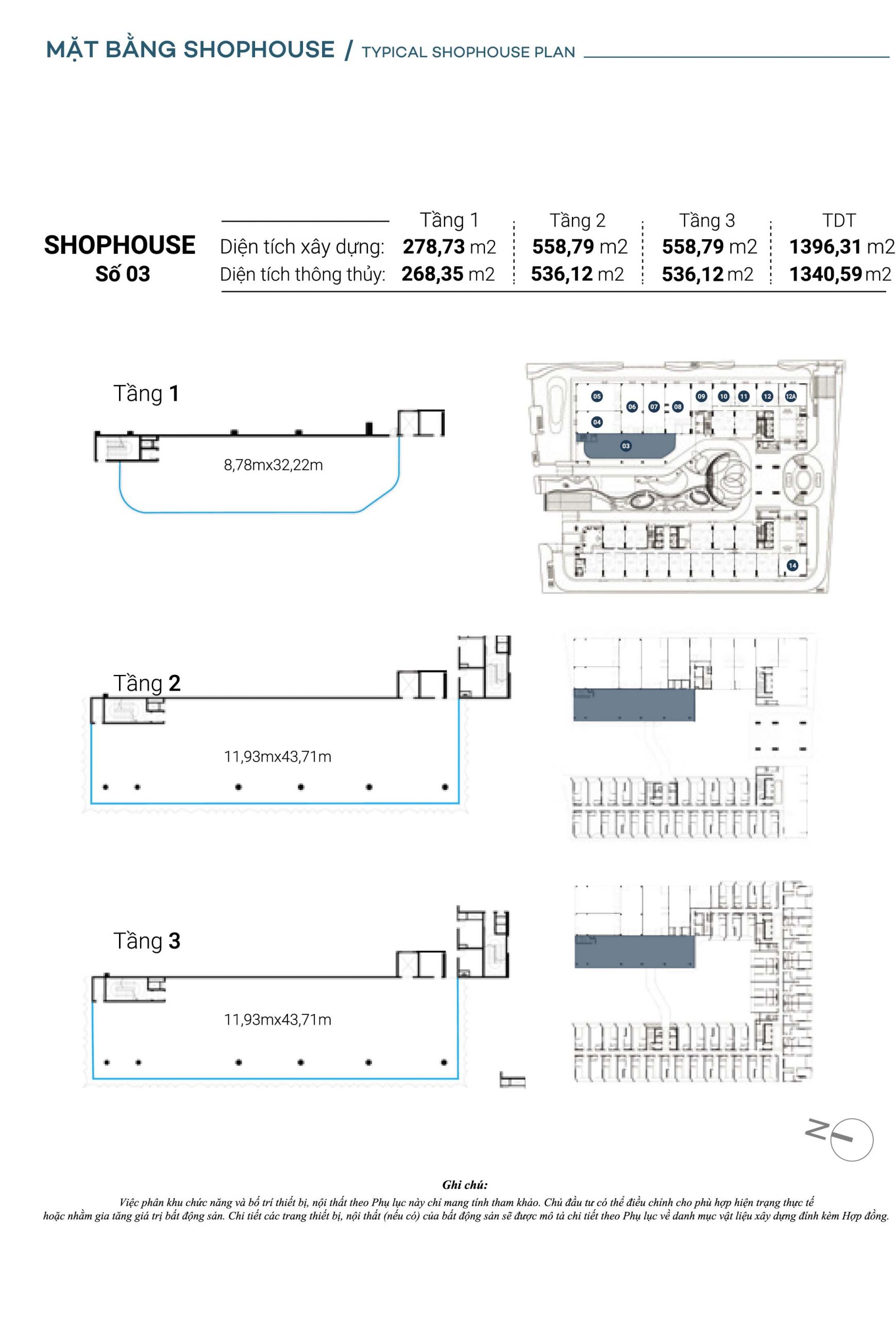 Mặt bằng chi tiết Căn Shophouse số 3 The Sóng