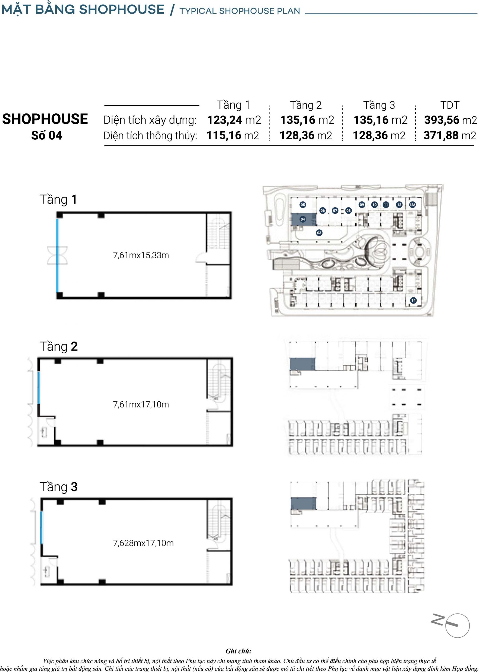 Mặt bằng chi tiết Căn Shophouse số 4 The Sóng