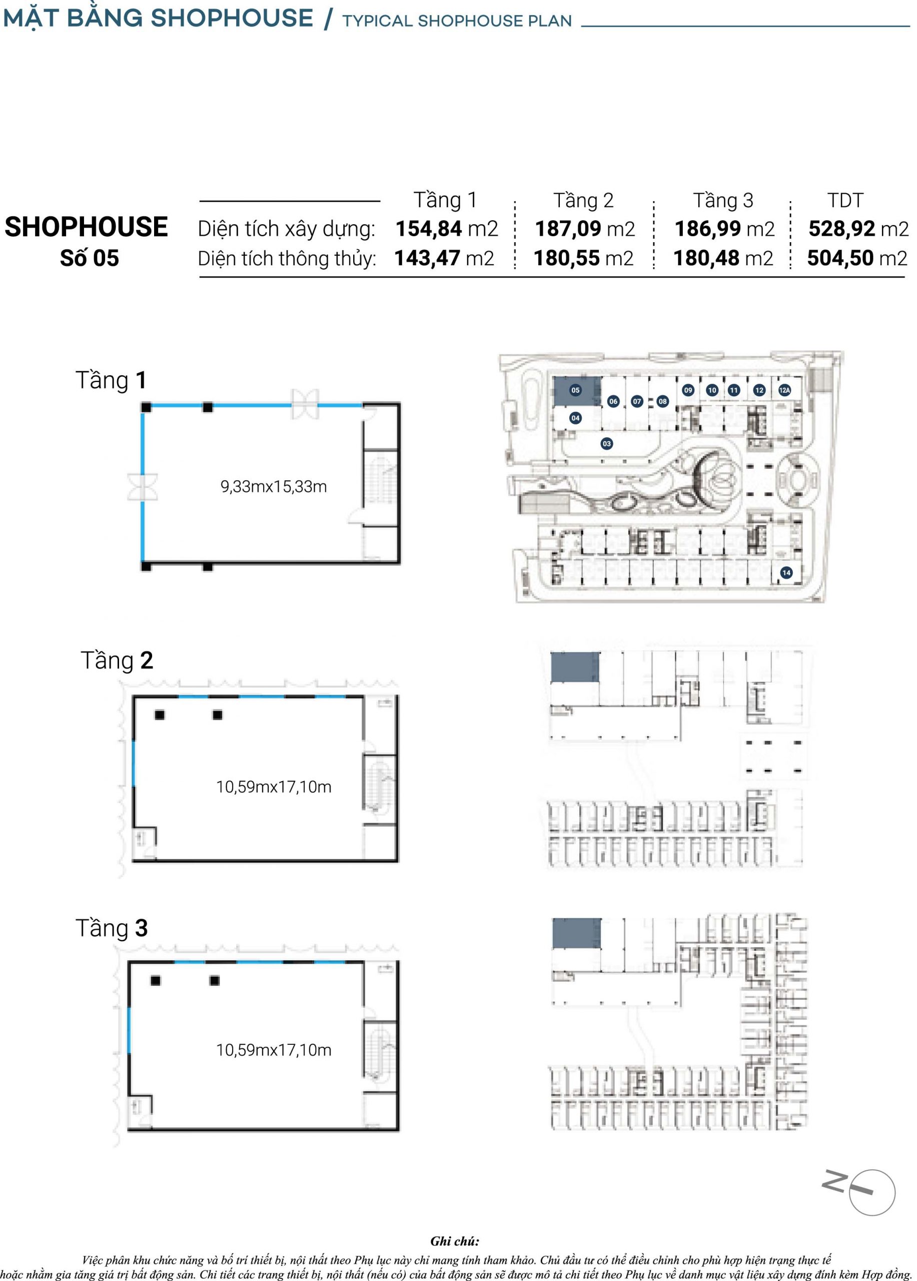 Mặt bằng chi tiết Căn Shophouse số 5 The Sóng