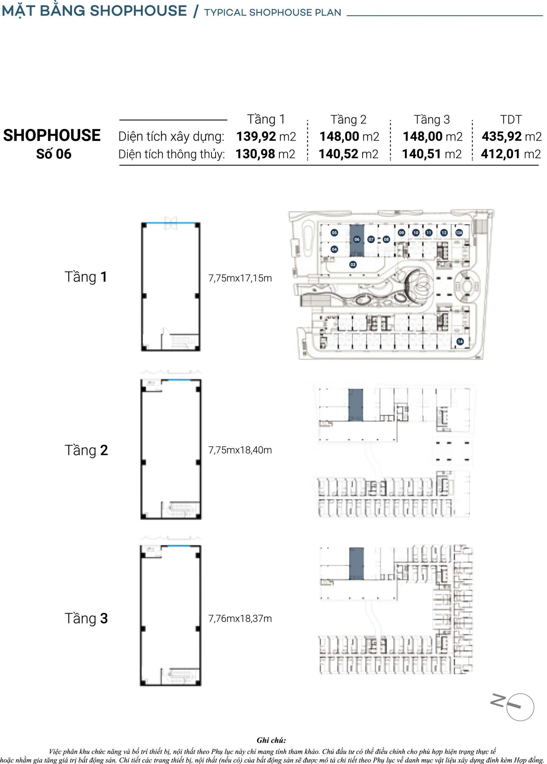 Mặt bằng chi tiết Căn Shophouse số 6 The Sóng