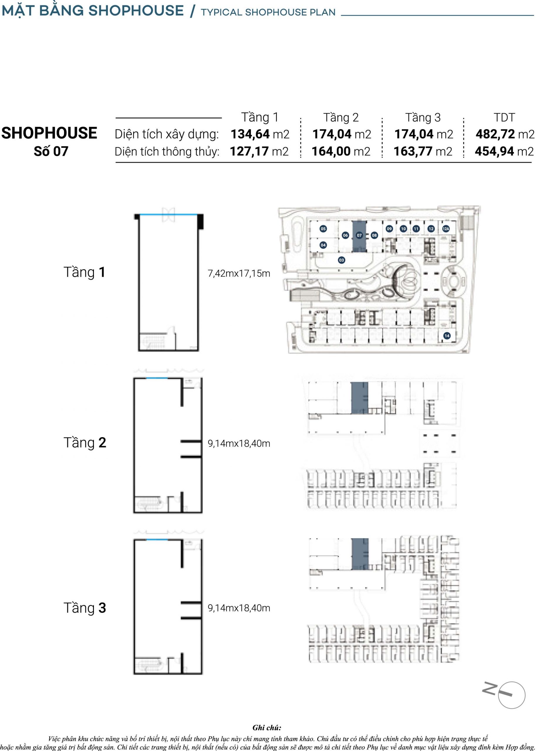 Mặt bằng chi tiết Căn Shophouse số 7 The Sóng